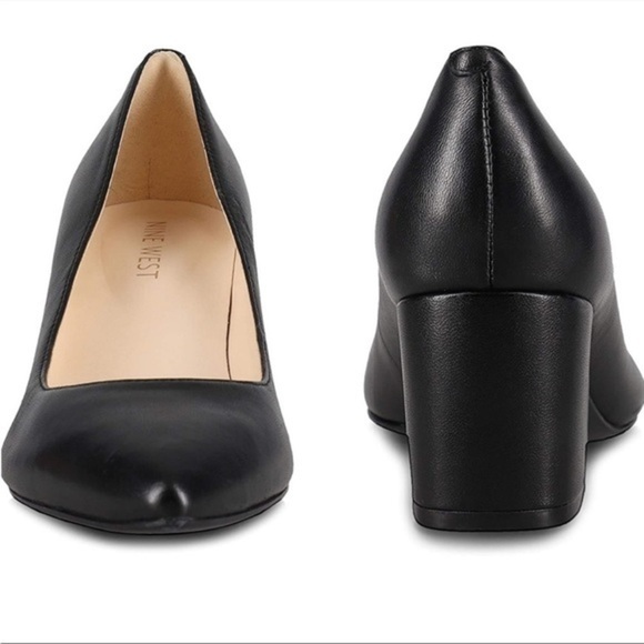 NINE WEST Issa8 Black Leather Pumps-6.5 M womens shoes work block heels … - Picture 5 of 6